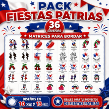 Cargar imagen en el visor de la galería, 🇨🇱 Pack de Matrices de Bordado – Fiestas Patrias (36 diseños)