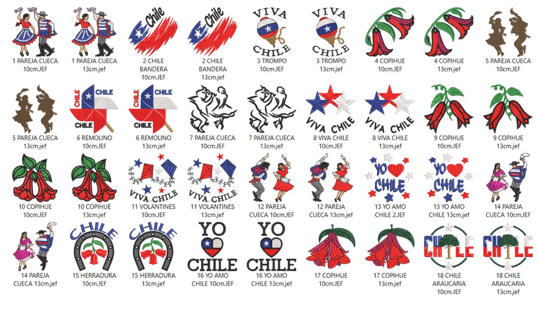🇨🇱 Pack de Matrices de Bordado – Fiestas Patrias (36 diseños)