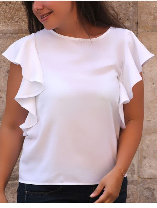 BLUSA CON VOLADOS  TALLAS S A L